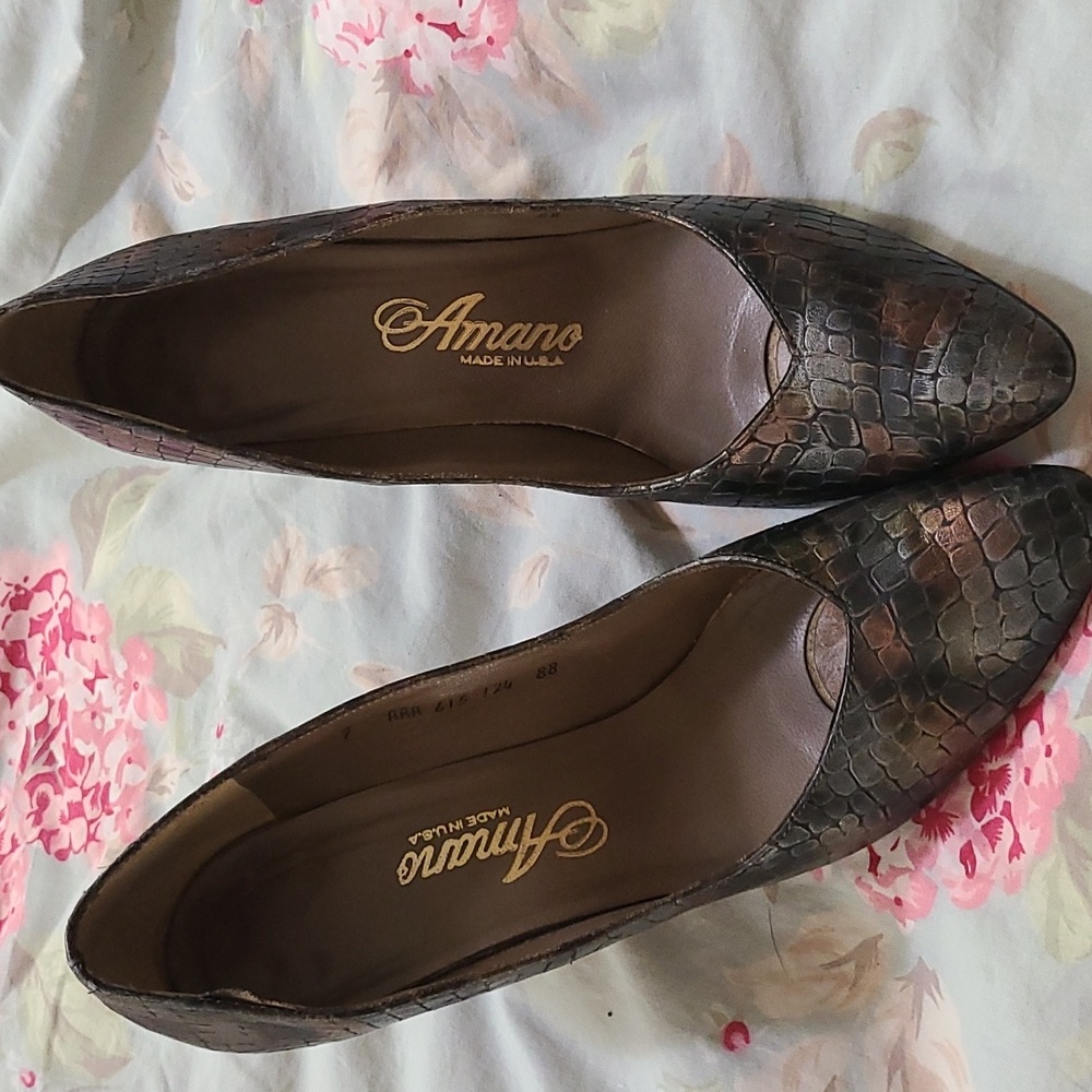 Vintage Amano Genuine Leather Multi color Snake skin Heels